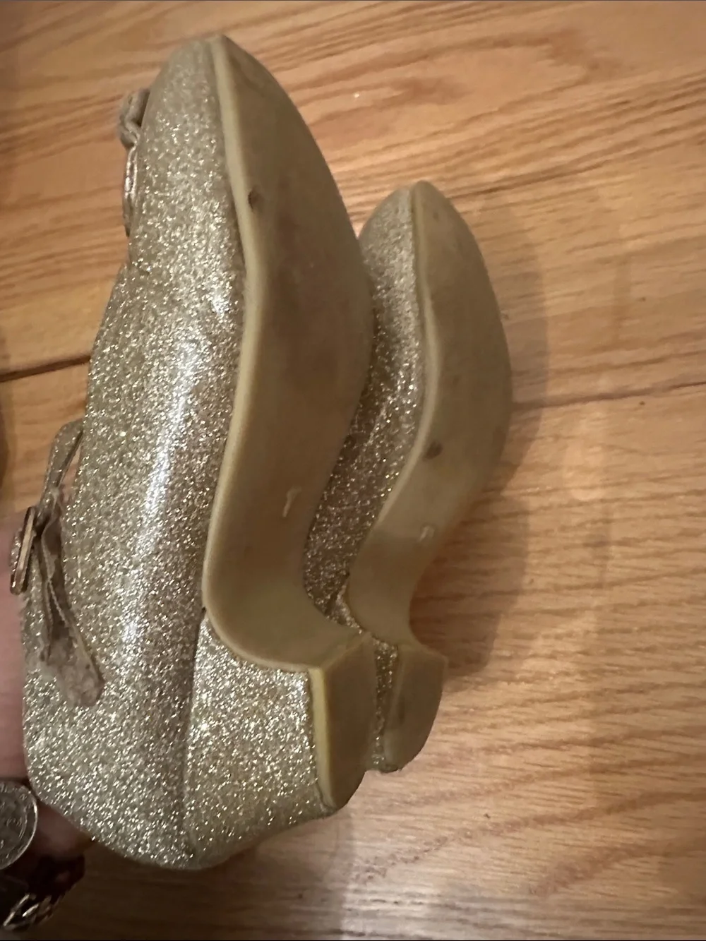 Disney Gold Glitter Princess Mary Jane Shoes with Heart Gem